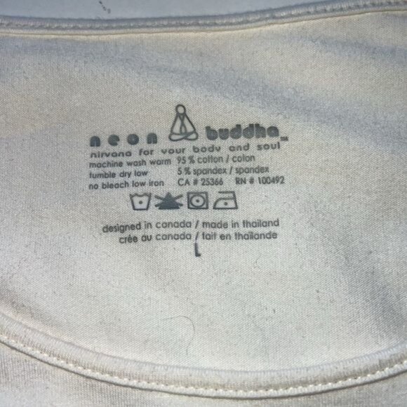 Neon Buddha 3/4 Sleeve White Top Womens Size L w/ Button Detail Cotton Blend - Picture 2 of 6